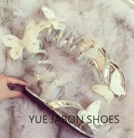 Pink Summer Luxurious gladiator sandals women Flat Sandals Snake Punk Rhinestone Flat Heel Women Sandals Wedding Party shoes