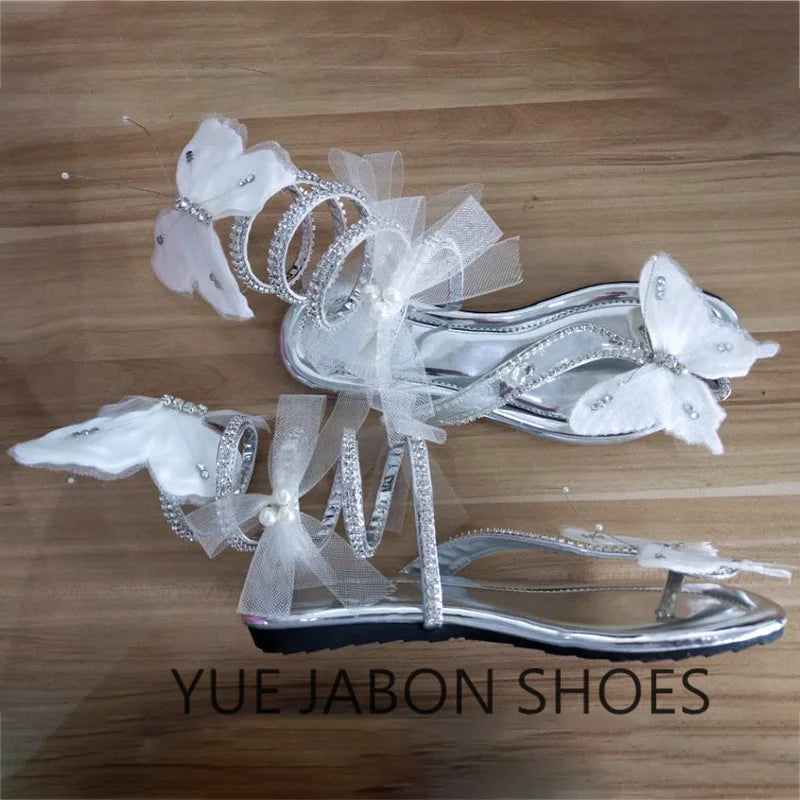 Pink Summer Luxurious gladiator sandals women Flat Sandals Snake Punk Rhinestone Flat Heel Women Sandals Wedding Party shoes