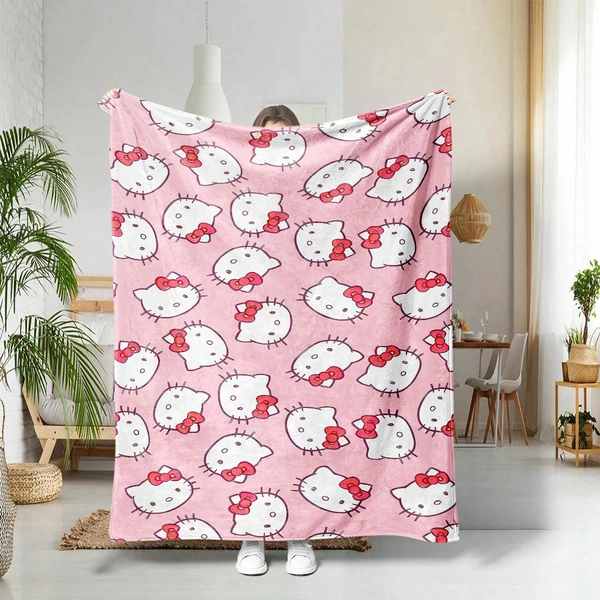 JIT Hello Kitty Pink Blanket Cute Cartoon Printed for Bedroom Living Room Decorative Cozy Soft Durable High Quality for Bedding