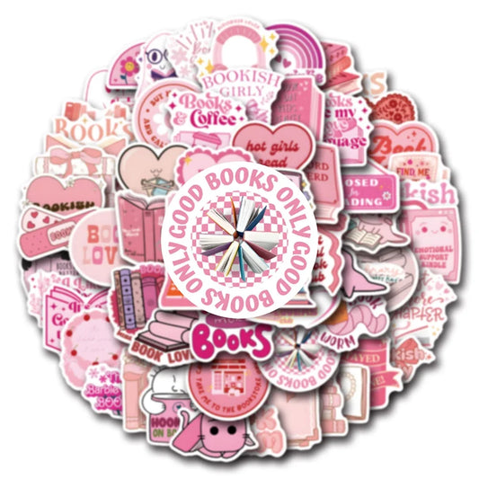 60pcs Cute Pink Bookish Stickers Reading Book Cartoon Decals DIY Scrapbook Laptop Phone Luggage DIY Toys Decoration Gift