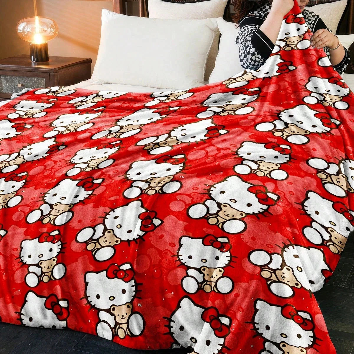 JIT Hello Kitty Pink Blanket Cute Cartoon Printed for Bedroom Living Room Decorative Cozy Soft Durable High Quality for Bedding