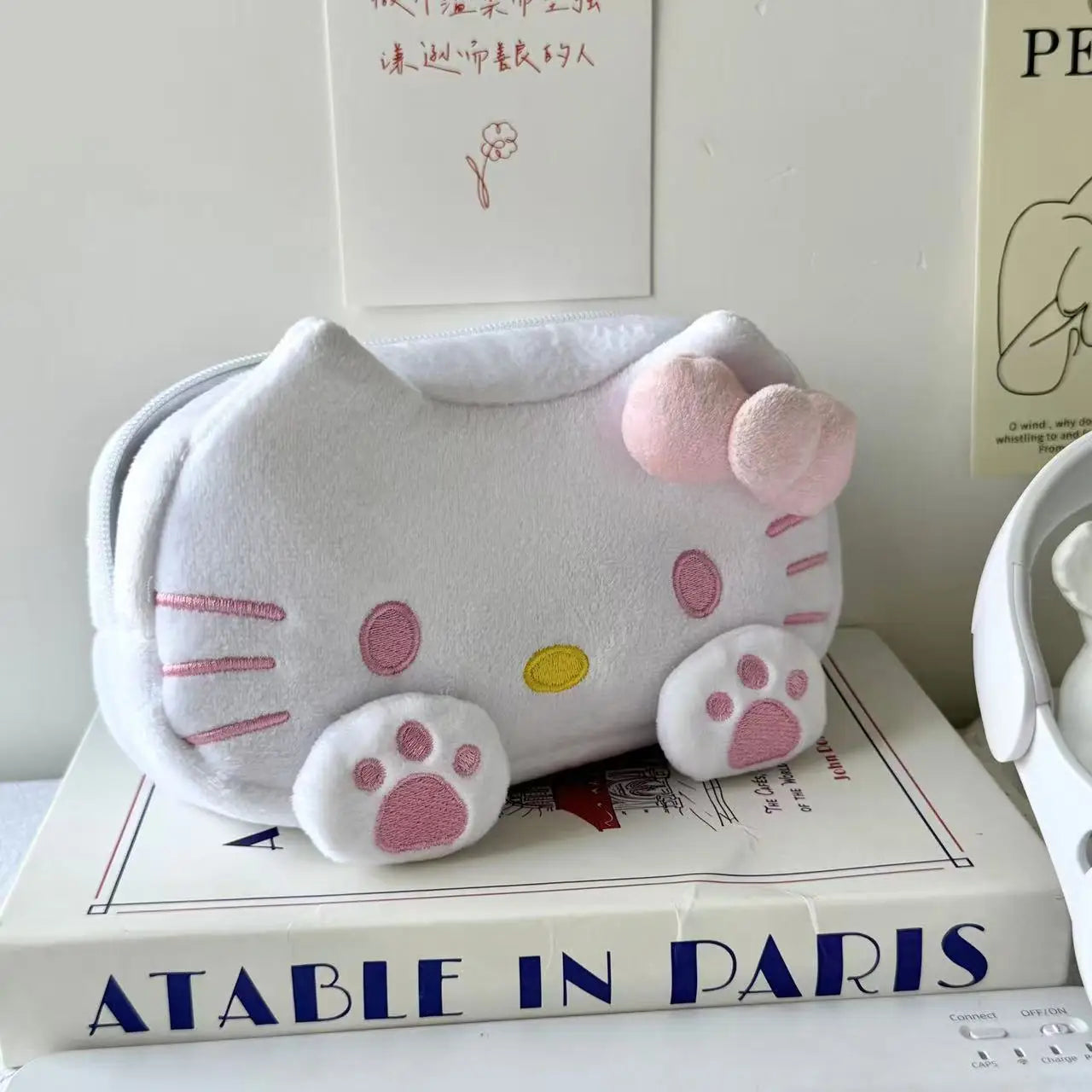 Hello Kitty Cat Plush Pencil Case Large Capacity Cute Kt Cat Stationery Box Storage Bag Makeup Bag Anime Peripheral Trendy Gift