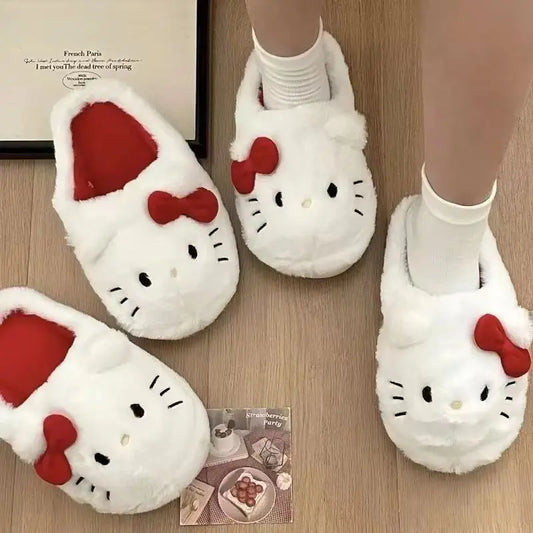 Anime Hello Kitty Warm Cotton Slippers Autumn/Winter Thick Anti Slip Cartoon Slippers Comfortable House Slippers Surprise Gifts