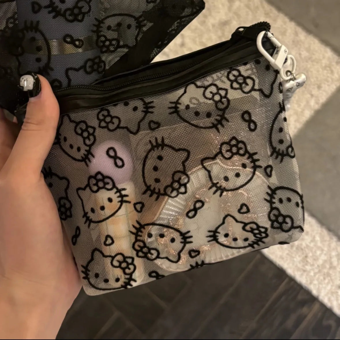 New Sanrio Hello kittys Transparent Cosmetic Bags Lace Sexy Charm Vintage Storage Bag Portable headphone bag Cute Girls Supplie