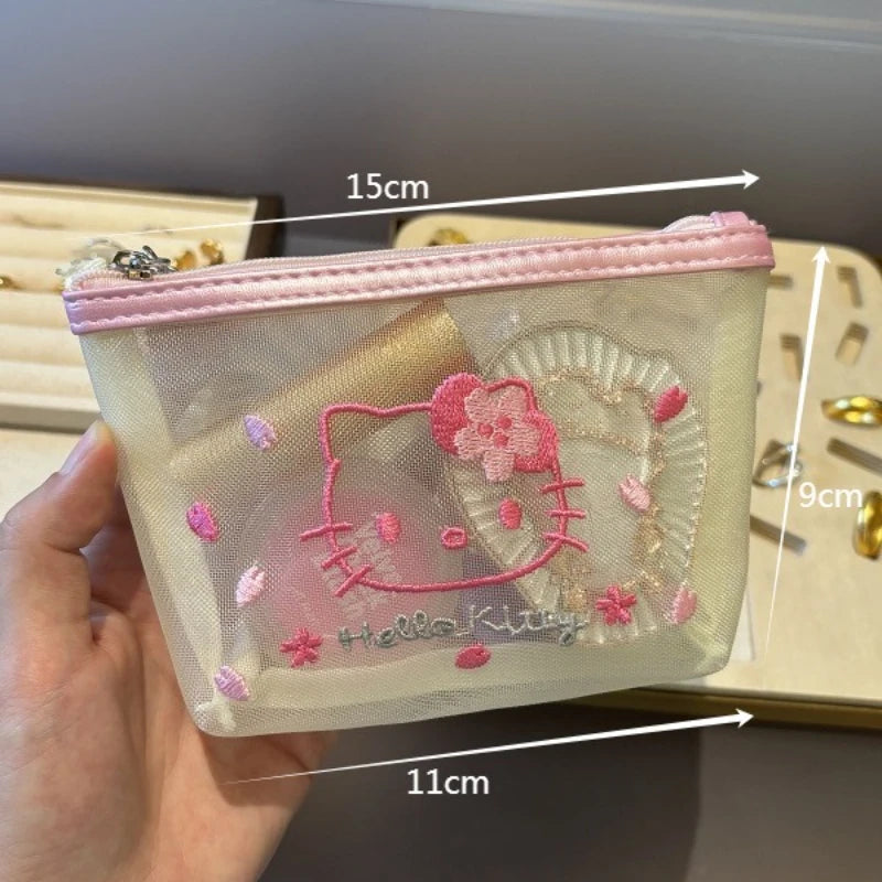 New Sanrio Hello kittys Transparent Cosmetic Bags Lace Sexy Charm Vintage Storage Bag Portable headphone bag Cute Girls Supplie