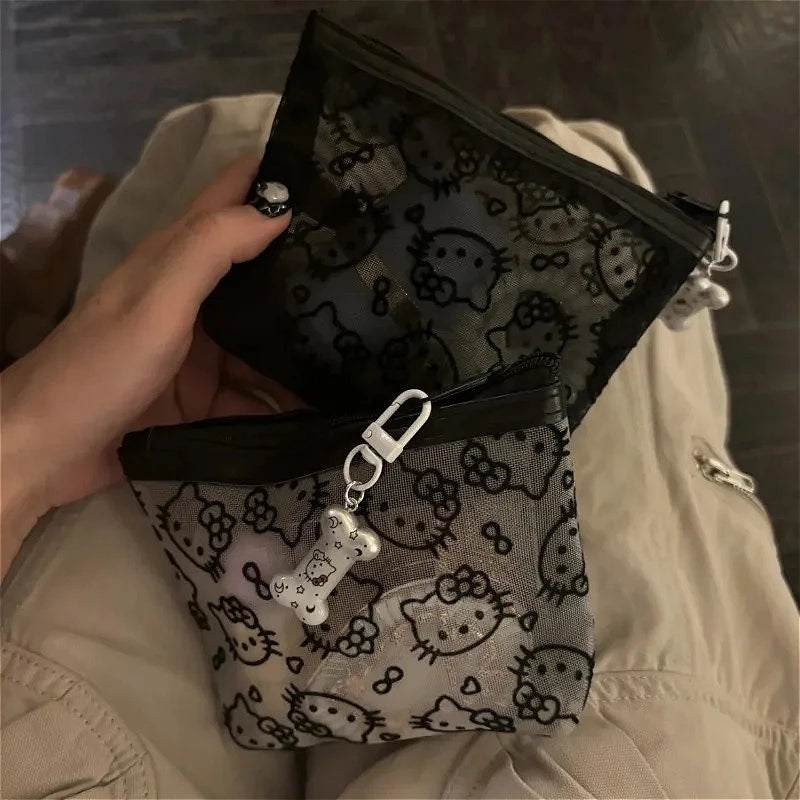 New Sanrio Hello kittys Transparent Cosmetic Bags Lace Sexy Charm Vintage Storage Bag Portable headphone bag Cute Girls Supplie